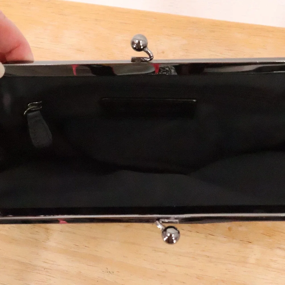 Express Floral Sequin Velvet Clutch Bag Womens Black Y2K Evening Kisslock